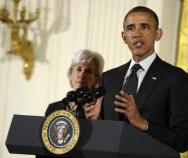 Susan Walsh | The Associated Press President Barack Obama with Health and Human Services Secretary Kathleen Sebelius.