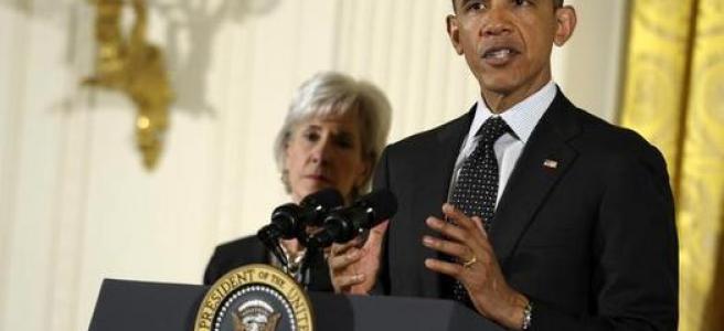 Susan Walsh | The Associated Press President Barack Obama with Health and Human Services Secretary Kathleen Sebelius.